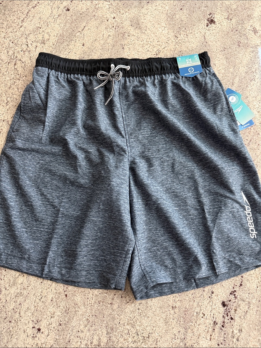 Speedo Dark Heather Gray Swim Shorts with Black Waistband